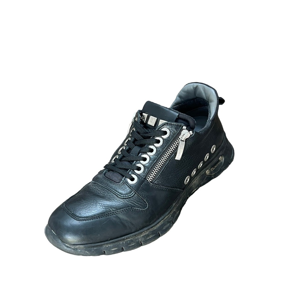 CESARE PACIOTTI BLACK LOW TOP 4US LEATHER SNEAKERS MEN'S 7 WU5TGO‎